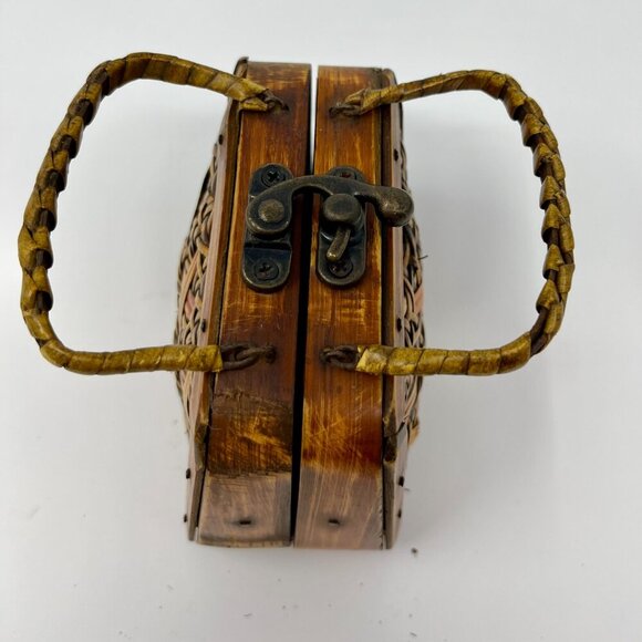 Mini Vintage Wooden and bamboo Purse Storage Case - Picture 6 of 11